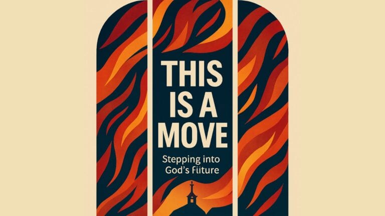 A vibrant church sign with flames and the message "This is a Move" promoting faith and spiritual gro.
